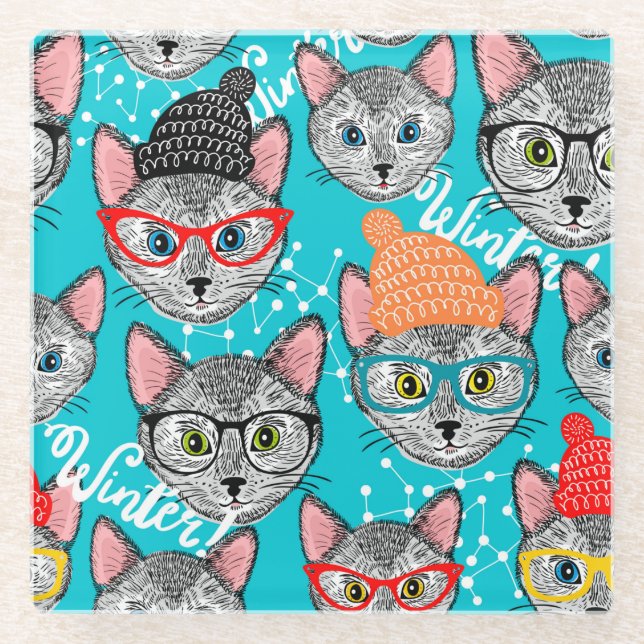 Katze im Hut Glasuntersetzer (Vorderseite)