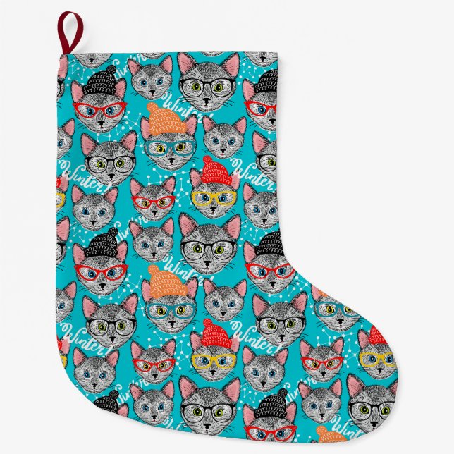 Katze im Hut Großer Weihnachtsstrumpf (Vorderseite)