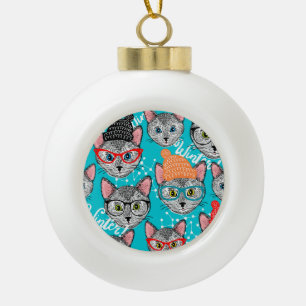 Katze im Hut Keramik Kugel-Ornament