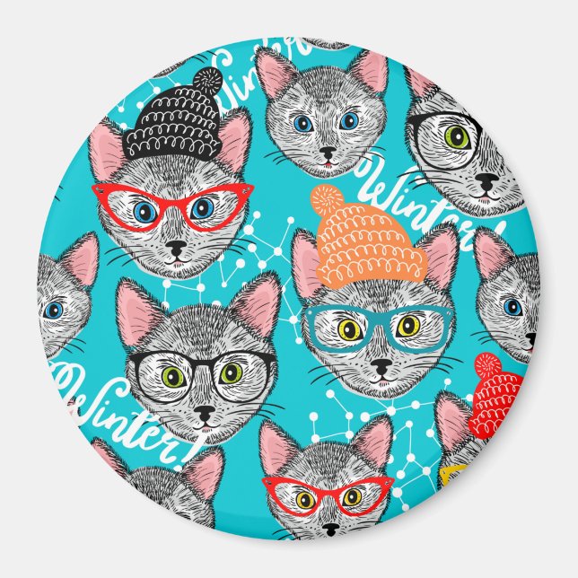 Katze im Hut Magnet (Vorne)