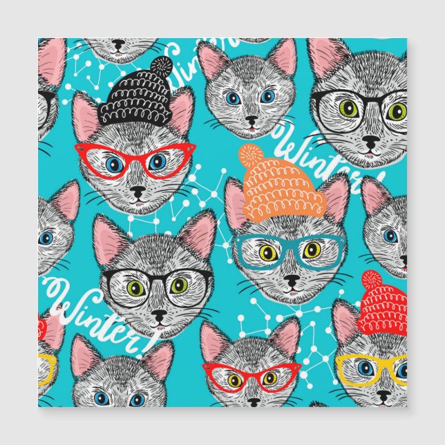 Katze im Hut Magnetkarte (Vorderseite)