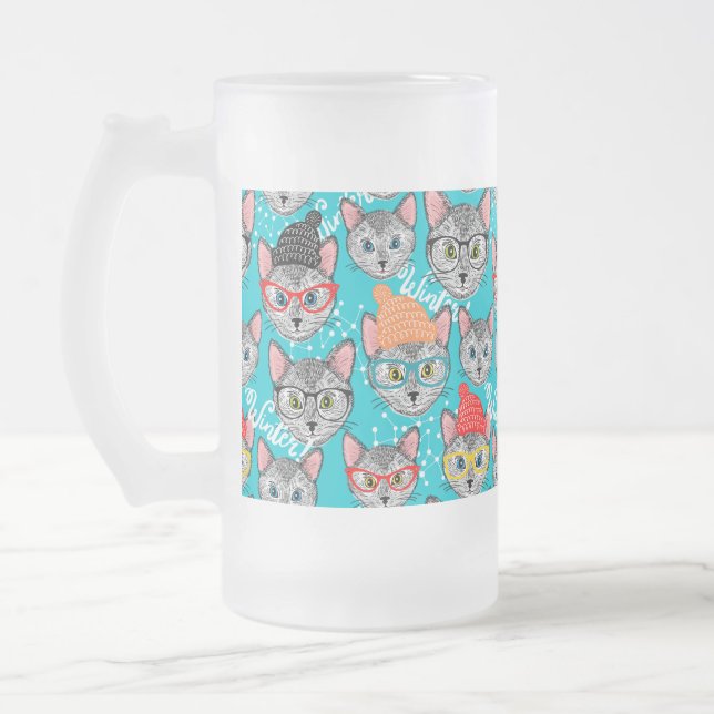 Katze im Hut Mattglas Bierglas (Links)