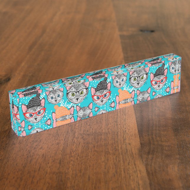 Katze im Hut Namensplakette (Seite)