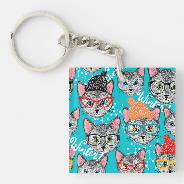 Katze im Hut Schlüsselanhänger (Vorderseite)