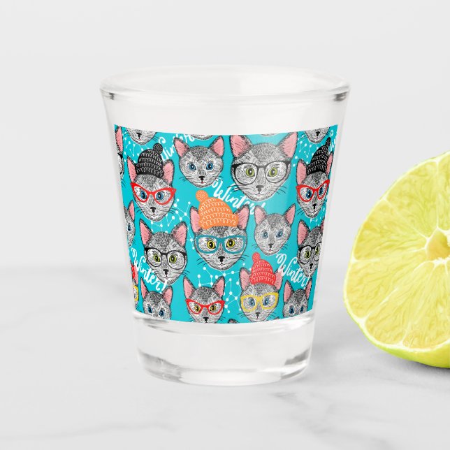Katze im Hut Schnapsglas (Vorderseite)