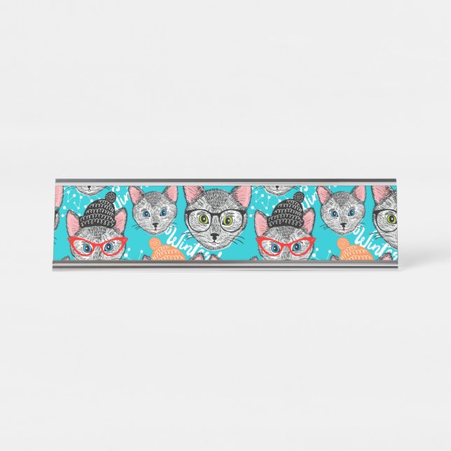 Katze im Hut Schreibtischnamensplakette (Vorderseite )