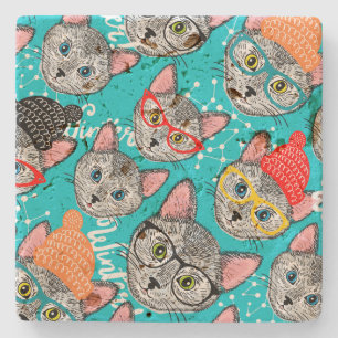 Katze im Hut Steinuntersetzer