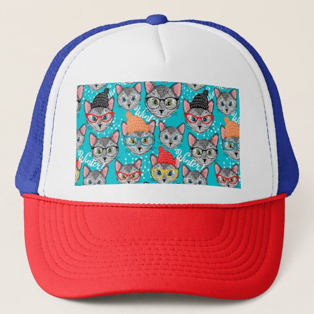 Katze im Hut Truckerkappe (Vorderseite)