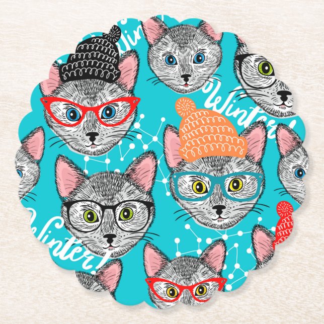 Katze im Hut Untersetzer (Vorderseite)