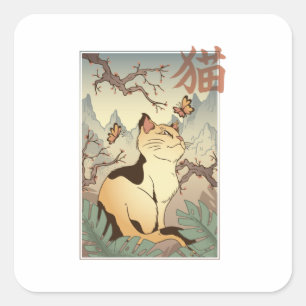 Katze im japanischen Stil Quadratischer Aufkleber
