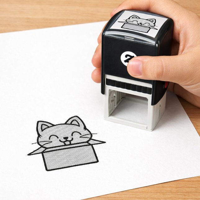 Katze im Karton Permastempel (Cheerful Happy Cat Box Self-Inking Stamp. self-inking stamp)