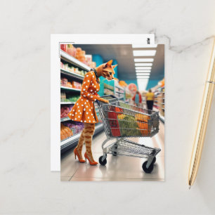 Katze im Lebensmittelgeschäft Postkarte