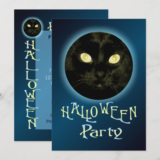 Katze im Mond Halloween-Party Einladungen (Vorne/Hinten)
