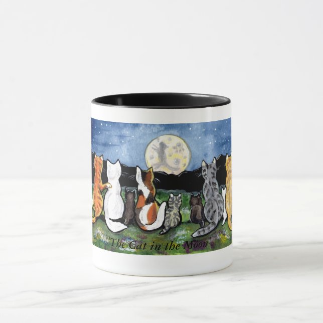 "Katze im Mond" Katzen-Freunde in der Nachtszene, Tasse (Zentrum)