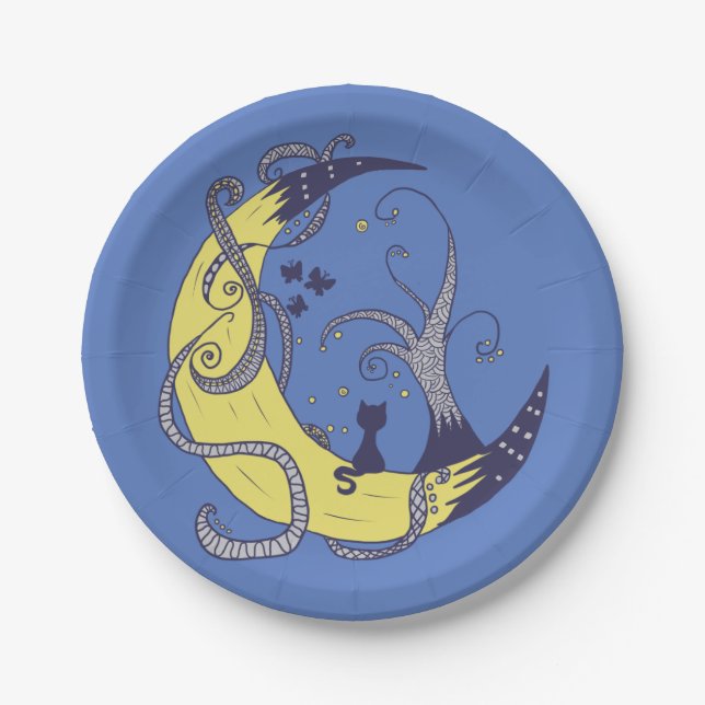 Katze im Mond  Pappteller (Vorderseite)