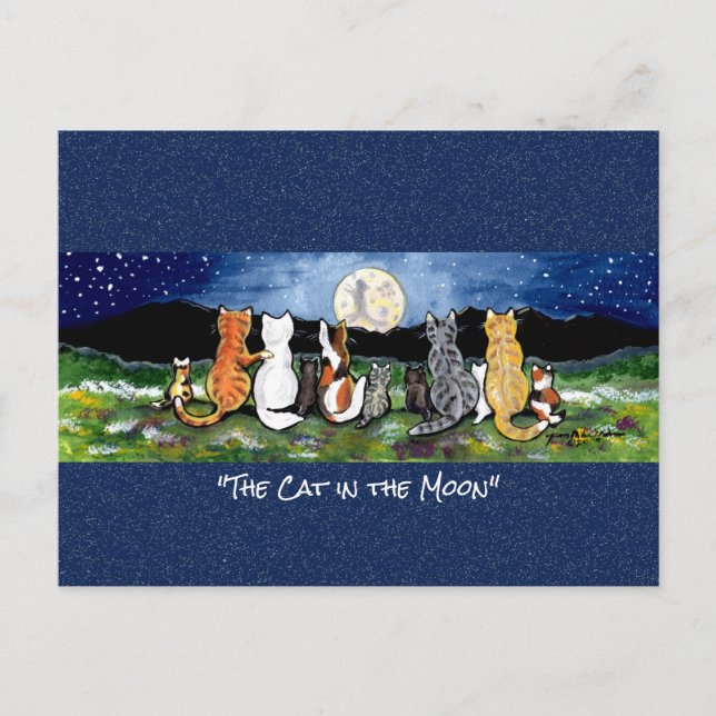 Katze im Mond Whimsical Watercolor Art Postkarte (Vorderseite)