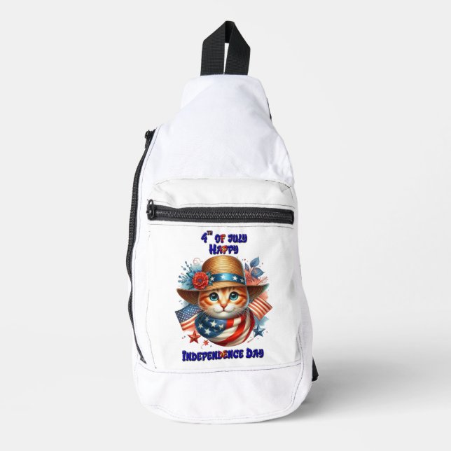 Katze im patriotischen Hut und Schal Unabhängigkei Crossbody Bag (Vorderseite)