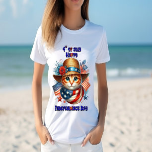 Katze im patriotischen Hut und Schal Unabhängigkei T-Shirt