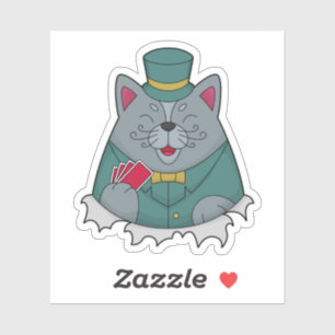 Katze im Poker mit Poker-Karten Aufkleber