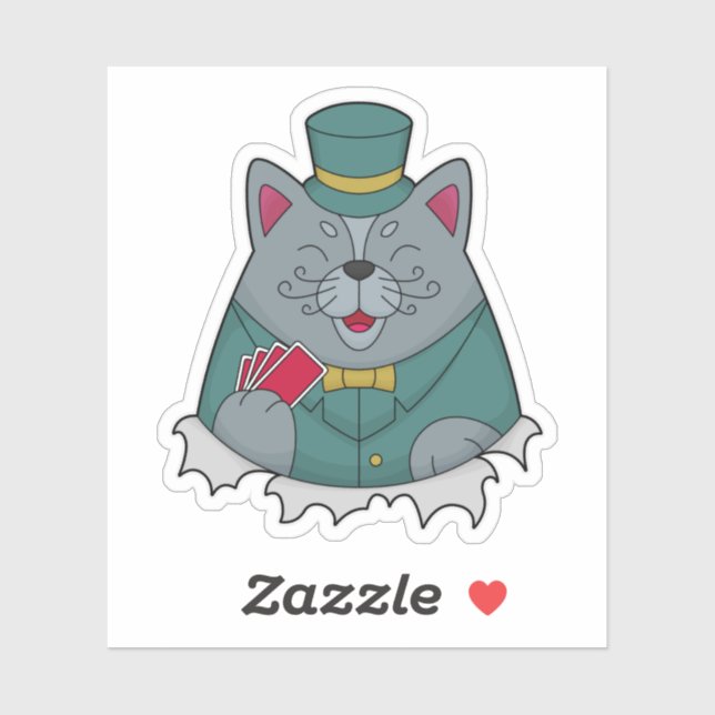 Katze im Poker mit Poker-Karten Aufkleber (Blatt)