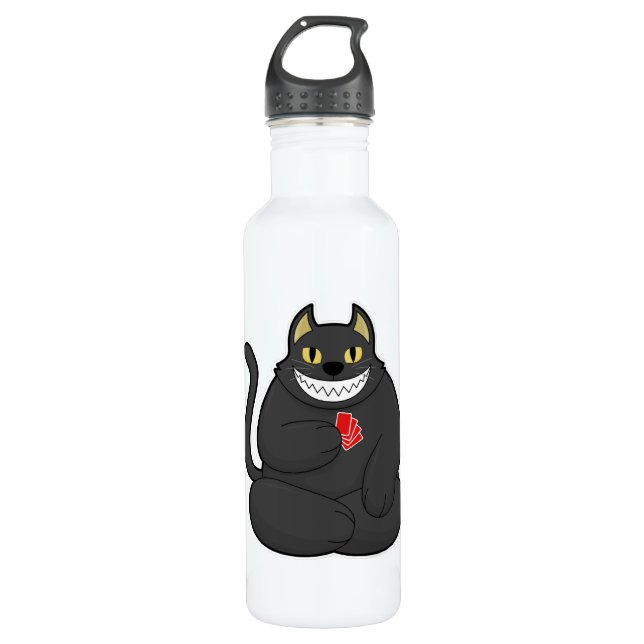 Katze im Poker mit Poker-Karten Edelstahlflasche (Vorderseite)