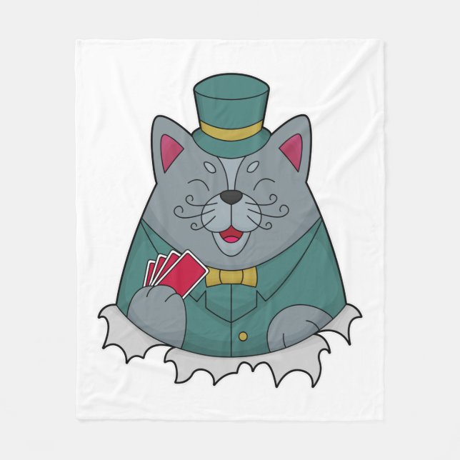 Katze im Poker mit Poker-Karten Fleecedecke (Vorderseite)