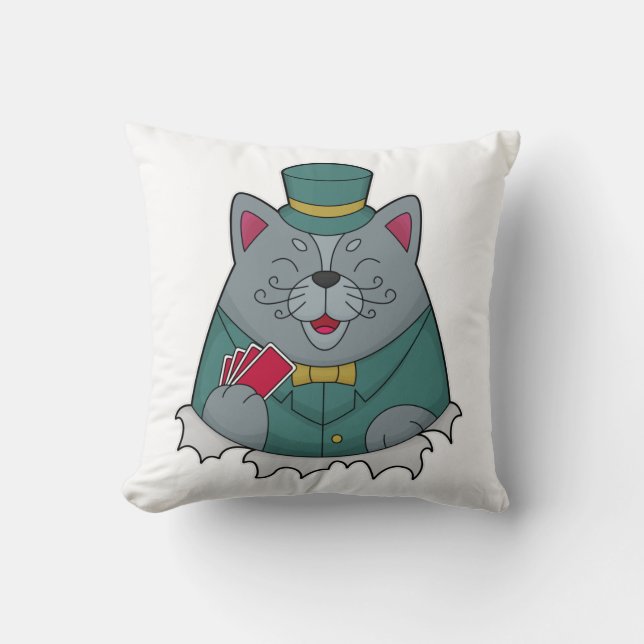 Katze im Poker mit Poker-Karten Kissen (Vorderseite)