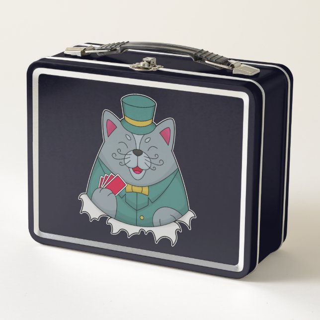 Katze im Poker mit Poker-Karten Metall Brotdose (Vorderseite)