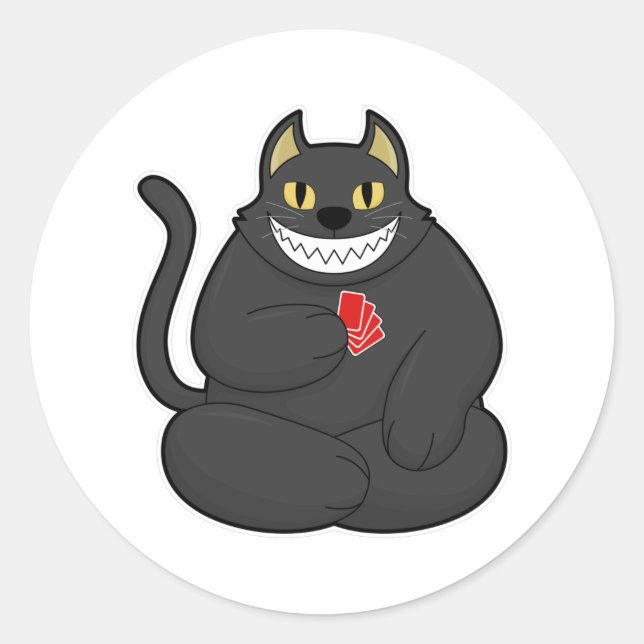Katze im Poker mit Poker-Karten Runder Aufkleber (Vorderseite)