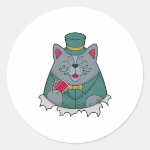 Katze im Poker mit Poker-Karten Runder Aufkleber
