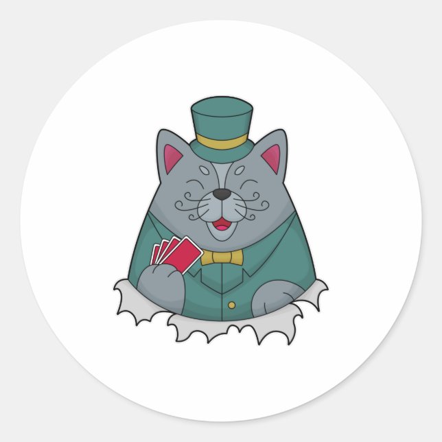 Katze im Poker mit Poker-Karten Runder Aufkleber (Vorderseite)