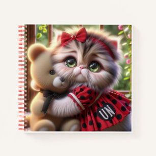 Katze im roten Kleid mit Teddybär Notizbuch