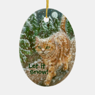 Katze im Schnee Keramik Ornament