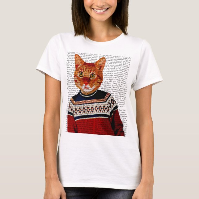 Katze im Ski Sweater 2 T-Shirt (Vorderseite)