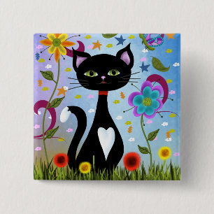 Katze im Smoking in einem Garten Button
