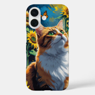 Katze im Sonnenblumengarten iPhone 16 Hülle