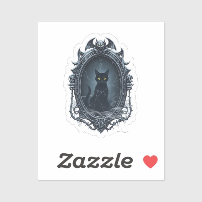Katze im Spuk Spiegel - Gothic Creepy Cat Aufkleber (Blatt)