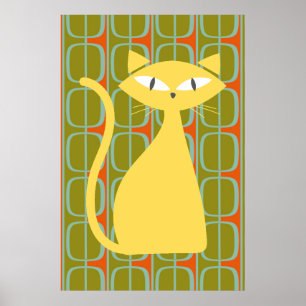 Katze im Stil der Mitte des 20. Jahrhunderts auf g Poster