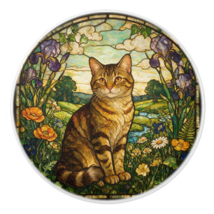 Katze im Stil von Jugendstil-Buntglas Keramikknauf
