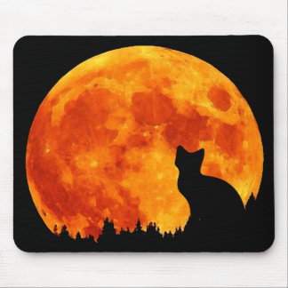 Katze im vollen orange Mond Mousepad