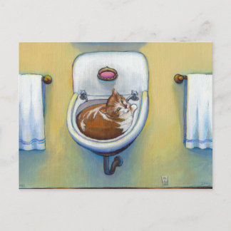 Katze im Waschbecken Malspass fröhliche skurrile K Postkarte