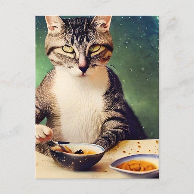 Katze im Weltraum Eating AI Generierte Kunst Postkarte (Vorderseite)