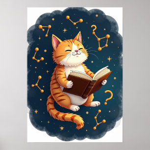 Katze im Weltraum liest Cosmic Booktok Astronomie Poster