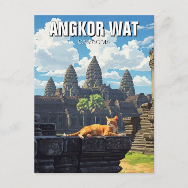 Katze in Angkor Wat Kambodscha Postkarte (Vorderseite)
