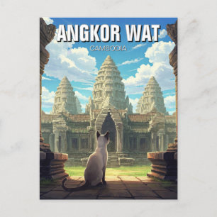 Katze in Angkor Wat Kambodscha Postkarte
