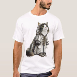 Katze in authentisch besticktem Selham betrachten T-Shirt