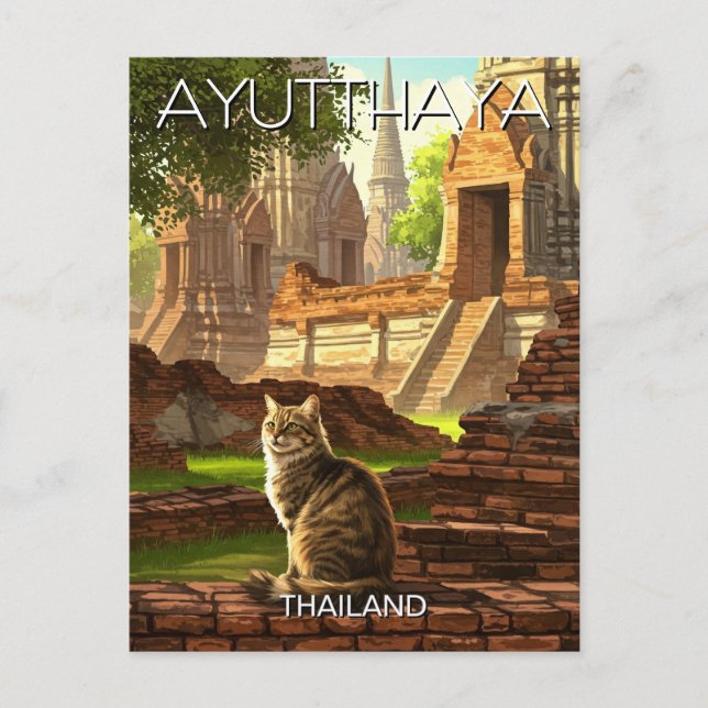 Katze in Ayutthaya Thailand Travel Postkarte (Vorderseite)