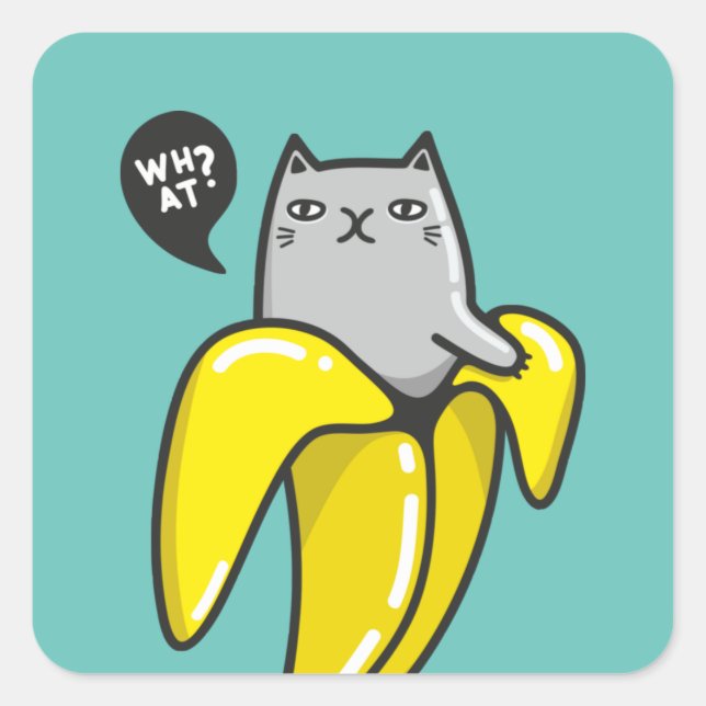 Katze in Banane Quadratischer Aufkleber (Vorderseite)