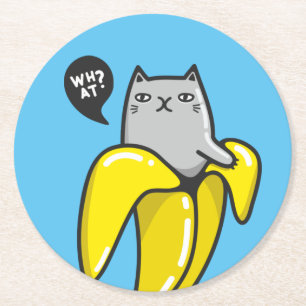 Katze in Banane Runder Pappuntersetzer