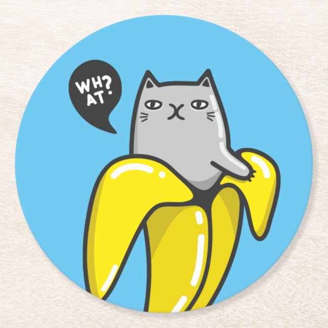 Katze in Banane Runder Pappuntersetzer (Vorderseite)